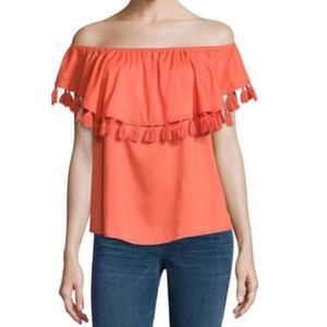 A.N.A  Hot Coral Tassel Trim Off the Shoulder
